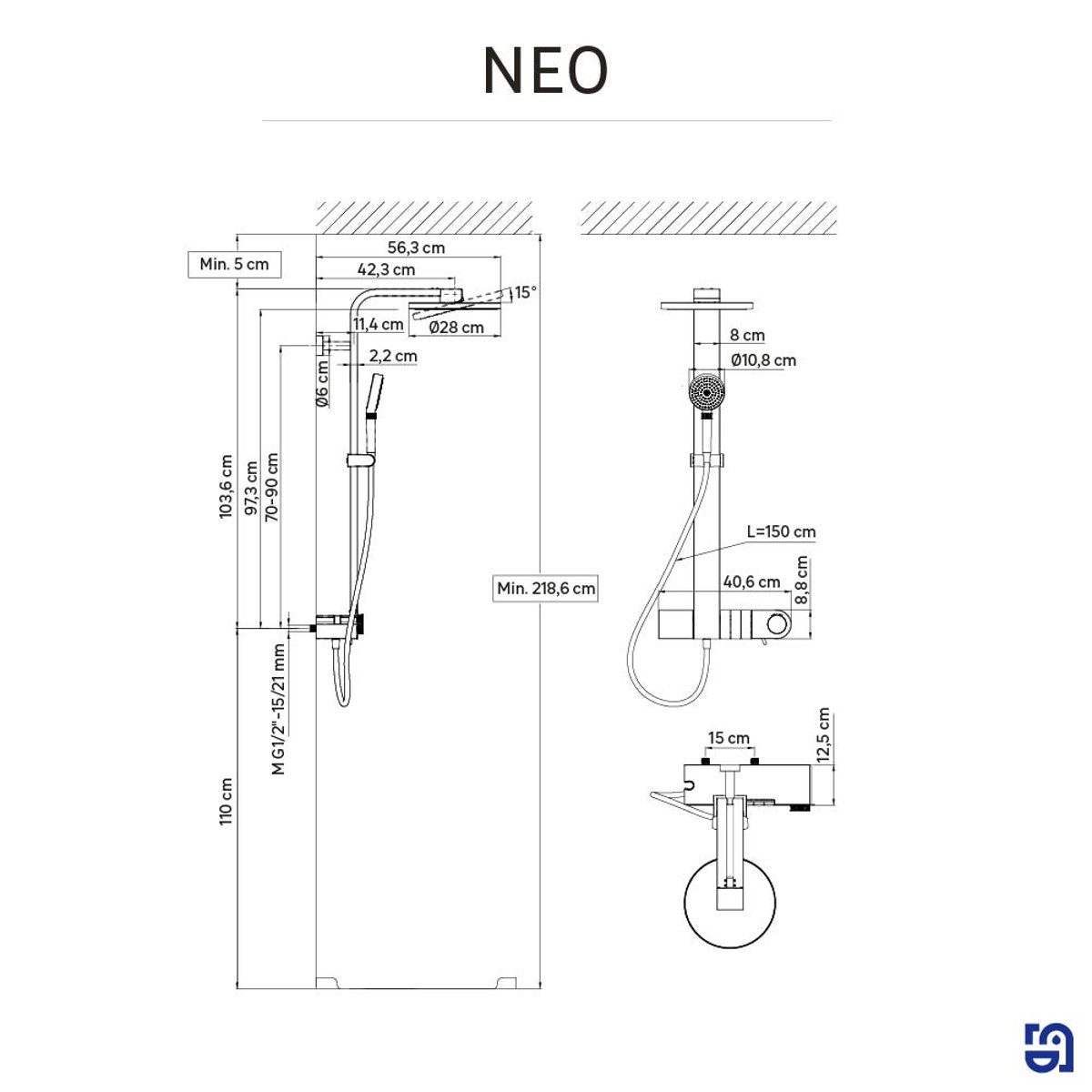Lot de 2 colonnes de douche thermostatique, NEO noir, SENSEA
