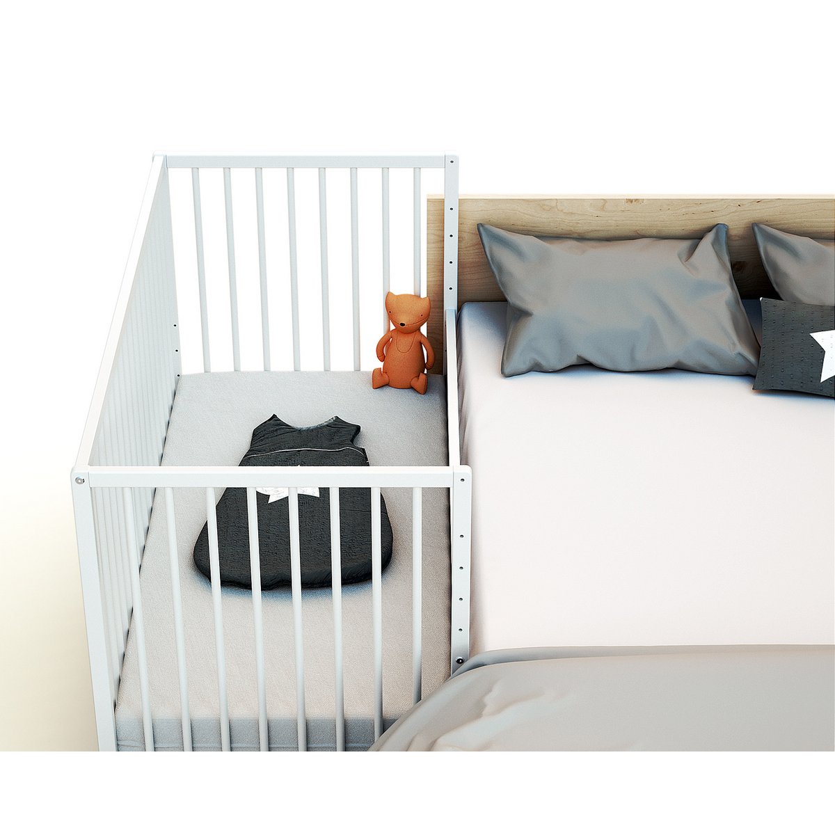 Lit bébé cododo en bois LIO blanc, WEBABY