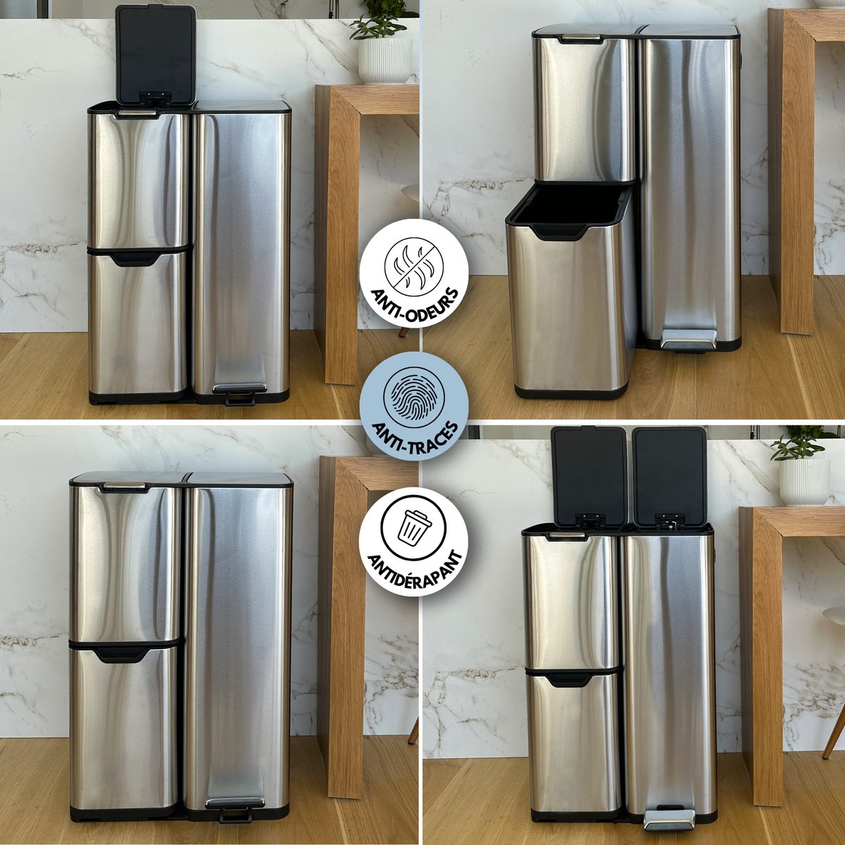 Poubelle de cuisine tri sélectif HAJA argent, KITCHEN MOVE