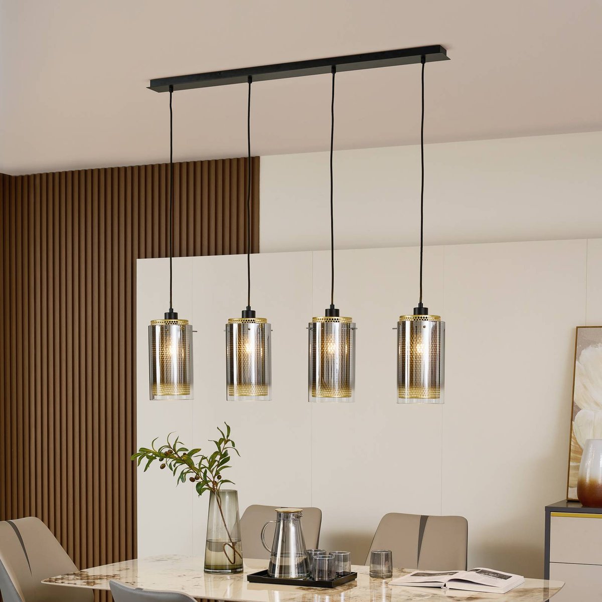 Suspension en verre moderne, Sterzy anthracite, or, LUCANDE
