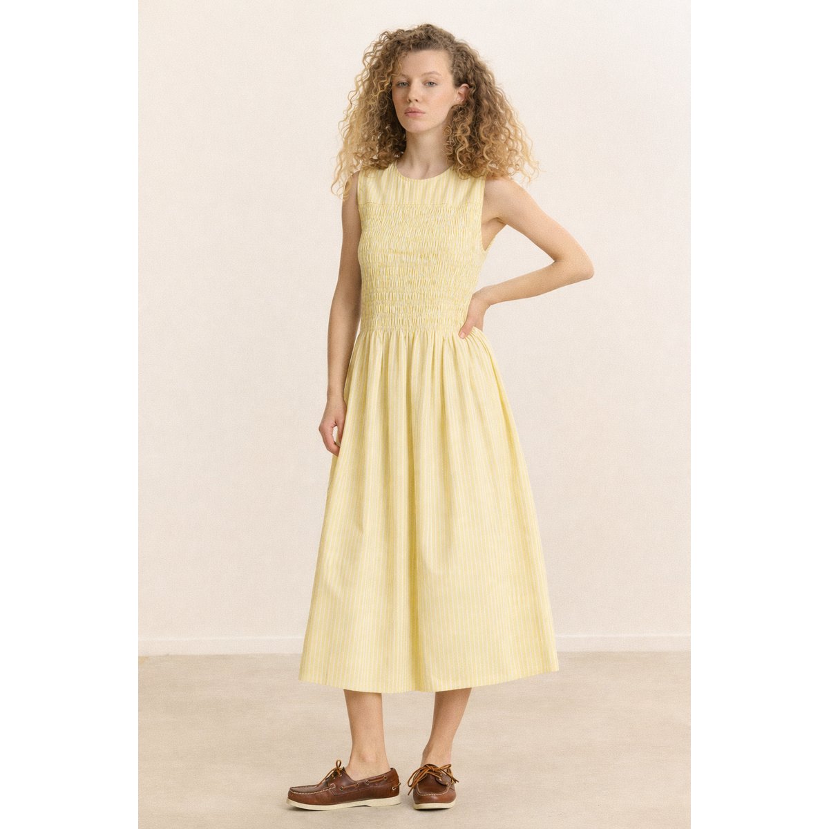 Robe longue à rayures smockée  CAPUCINE jaune, GARANCE PARIS 