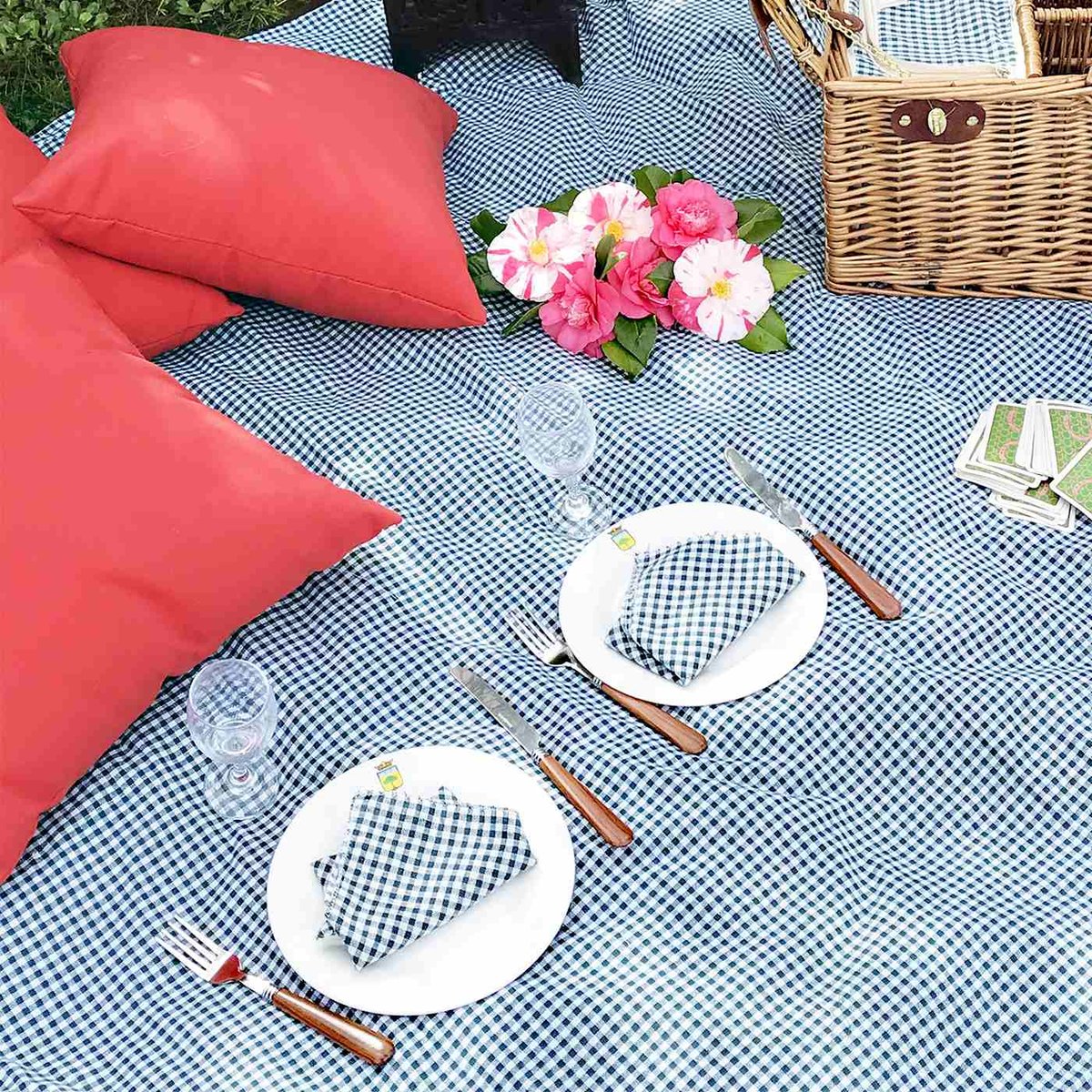 Nappe pique-nique XL à revers imperméable vichy vert foncé, LES JARDINS DE LA COMTESSE