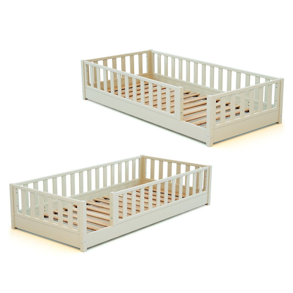 Lit au sol enfant en bois 90x190 SONHO avec matelas blanc, JURABABY