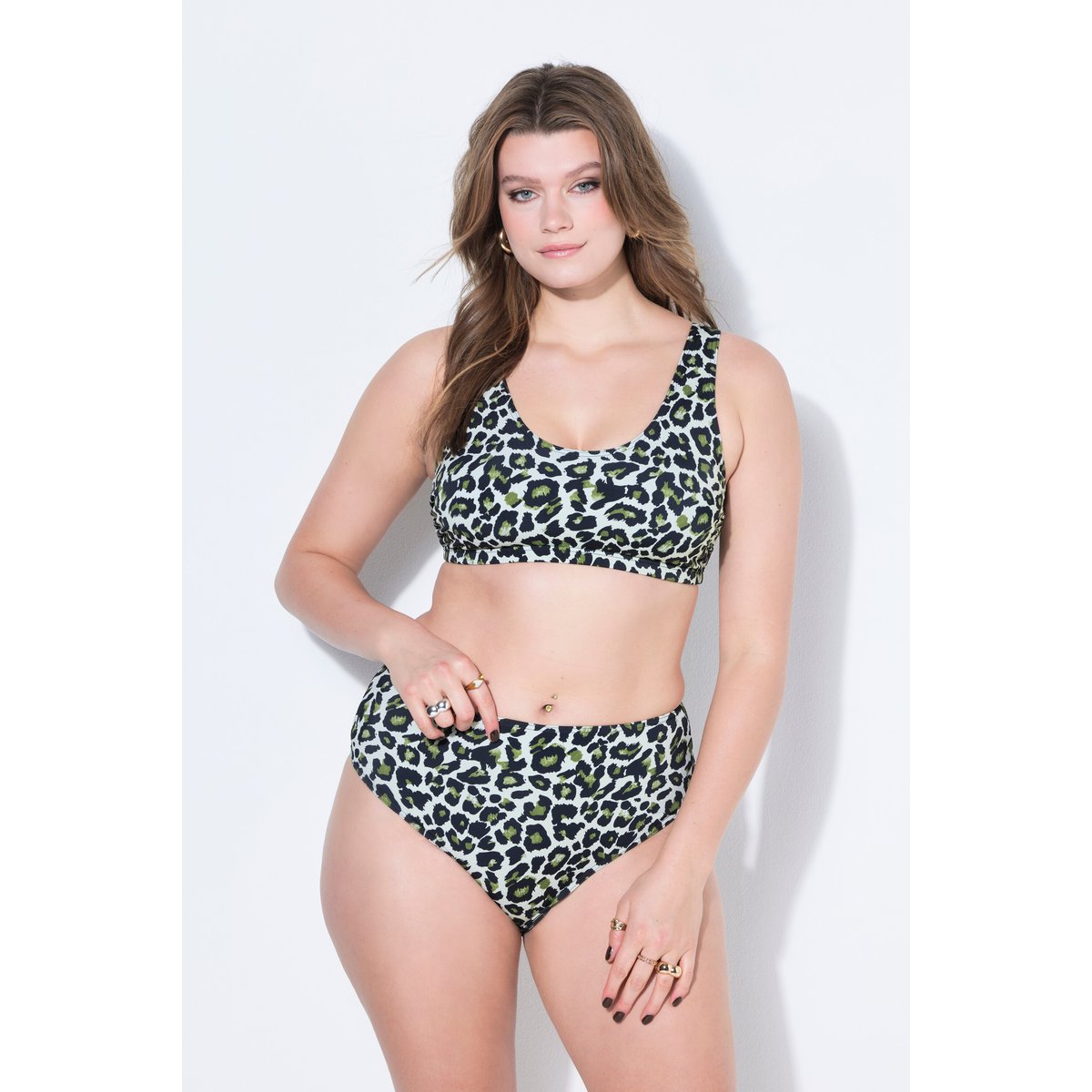 Haut de bikini, imprimé léopard coloré olive, STUDIO UNTOLD