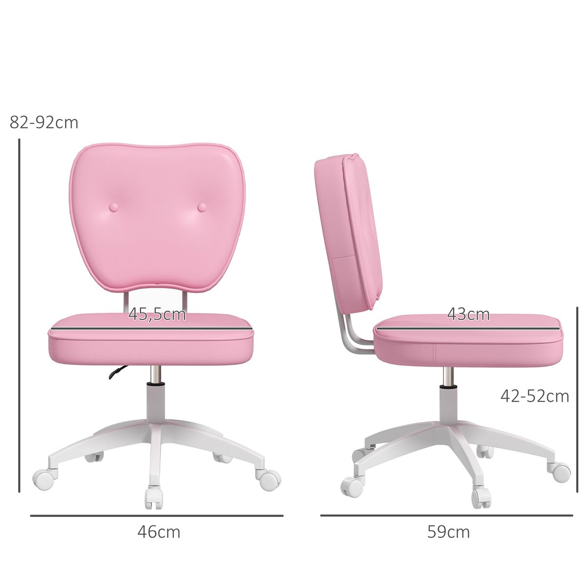 Chaise de bureau Polyuréthane Rose rose, HOMCOM