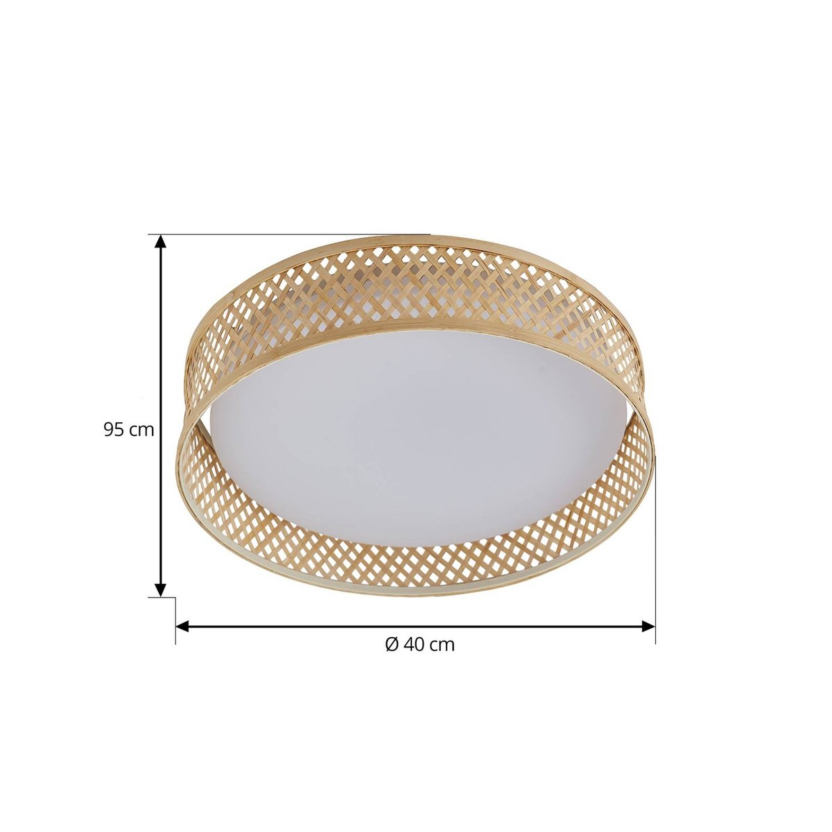 Plafonnier en bambou moderneLED, Eilif bois clair, blanc, LINDBY