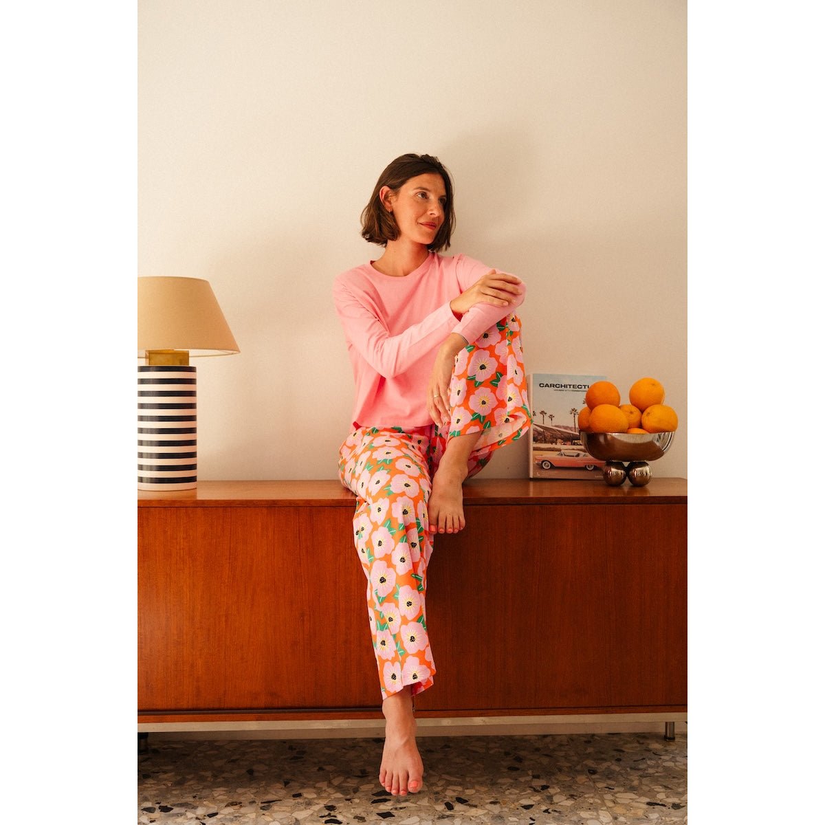 Pyjama Long Coton Bio bougainvillier orange, WE ARE JOLIES