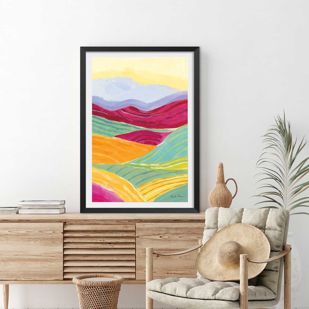 Poster color colline affiche + cadre en bois - noir, HEXOA