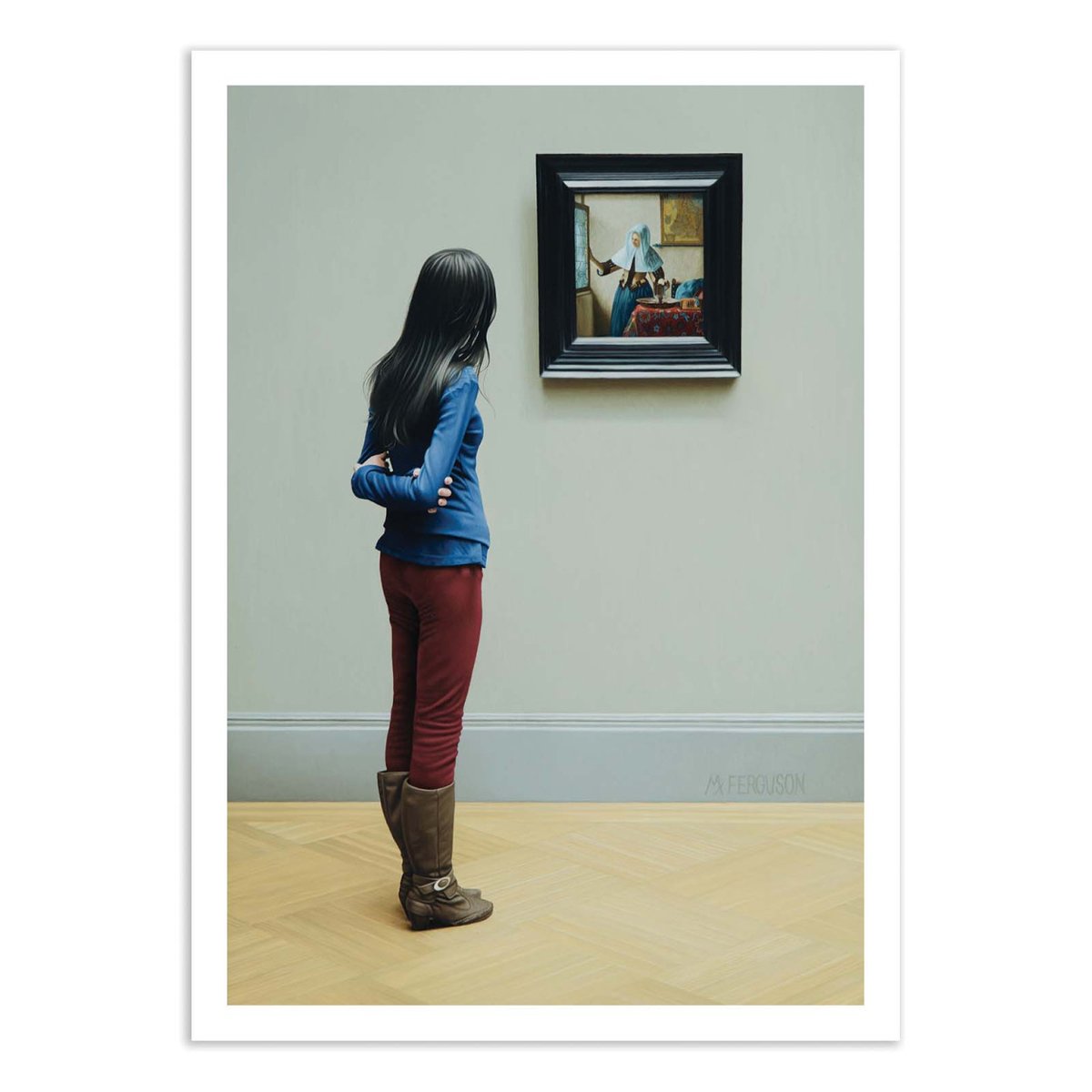 Affiche d'art - Girl with Vermeer, 2014 - Max Ferguson couleur unique, WALL EDITIONS