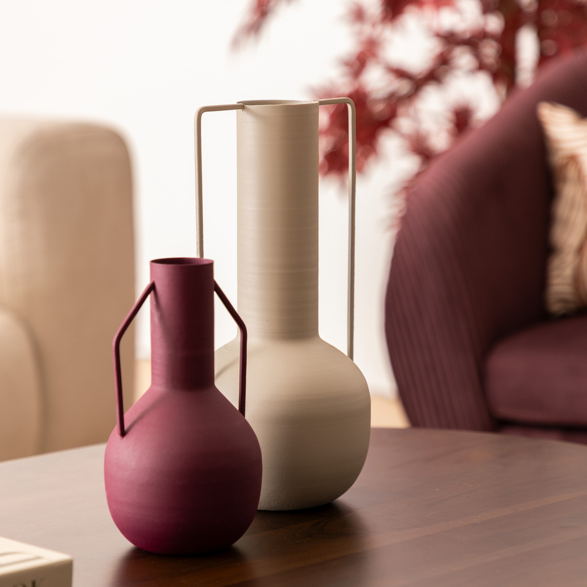 Vase cruche en métal SYLVAIN beige lin, ATMOSPHERA