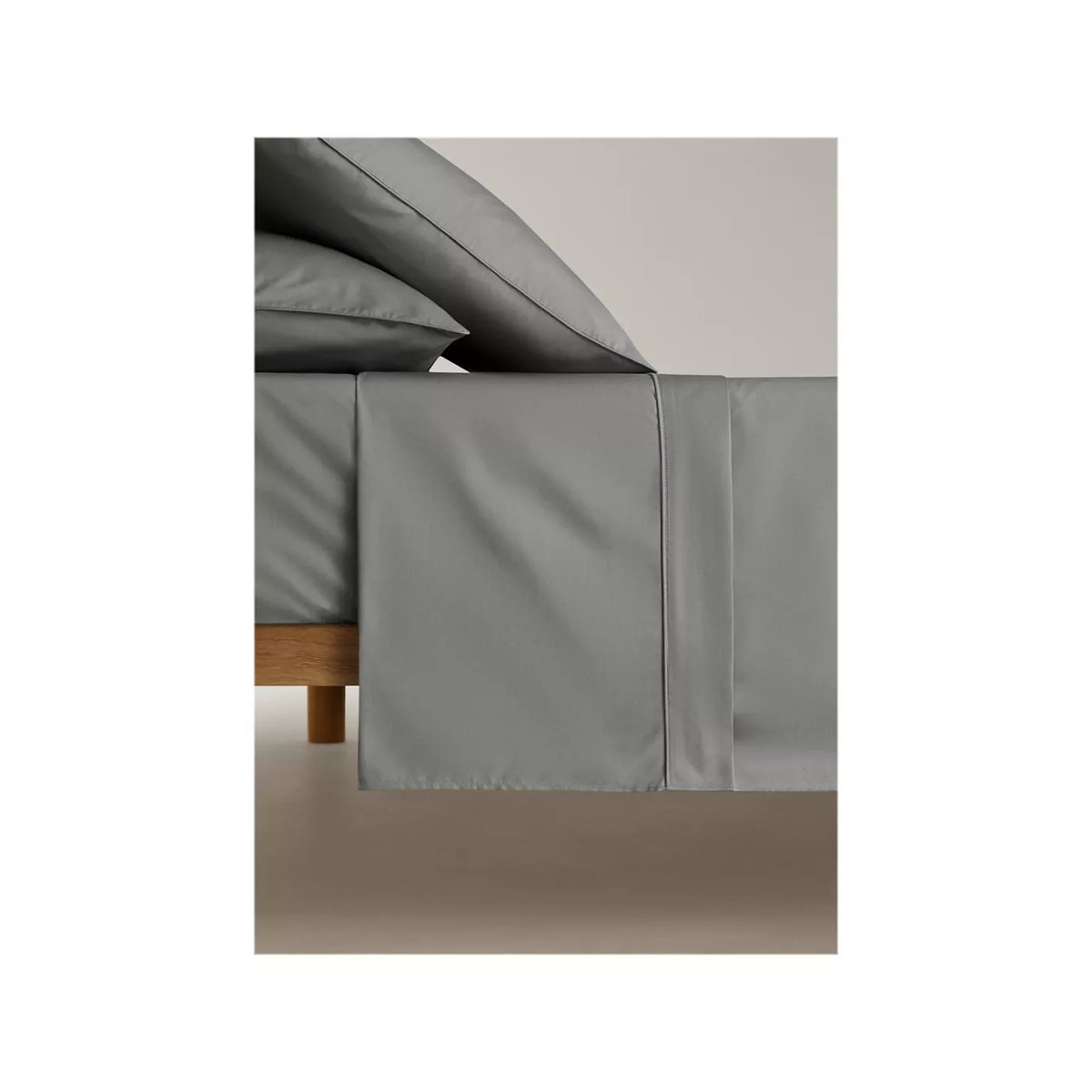 Drap plat coton percale 500 fils détail arrondi lit 135/140 cm gris, MANGO HOME
