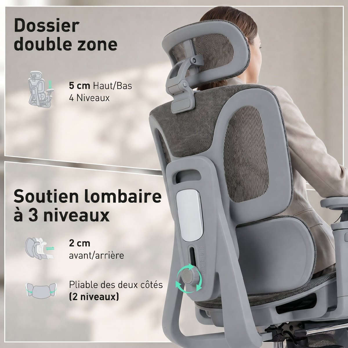 Chaise de bureau Maille (100% polyester) Gris gris, HOMCOM