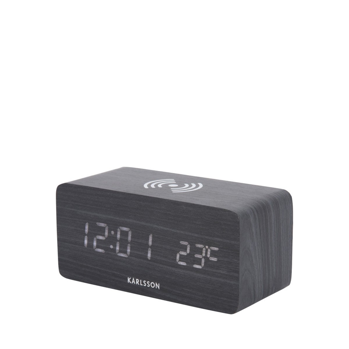 Réveil en bois avec chargeur téléphone- BLOCK noir, KARLSSON