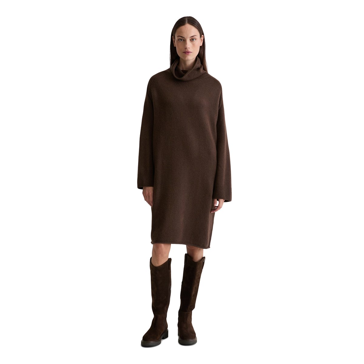 Robe en tricot relaxed en doux mélange de laine mérinos marron foncé, MARC O'POLO