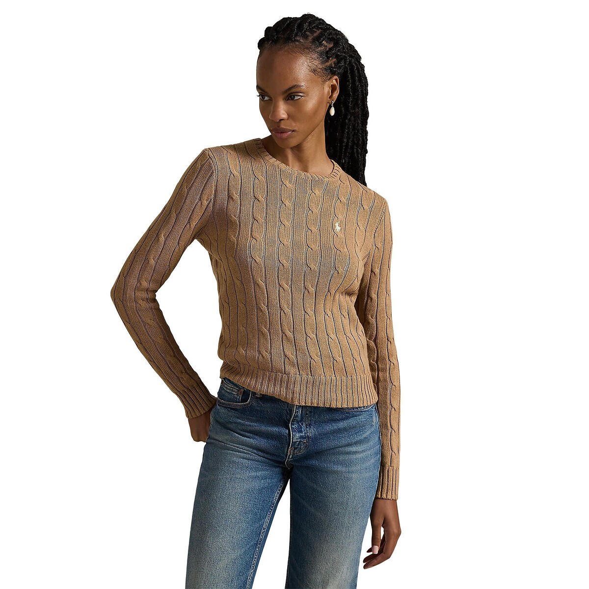 Cable Knit Long Sleeve Crew Neck Jumper camel, POLO RALPH LAUREN
