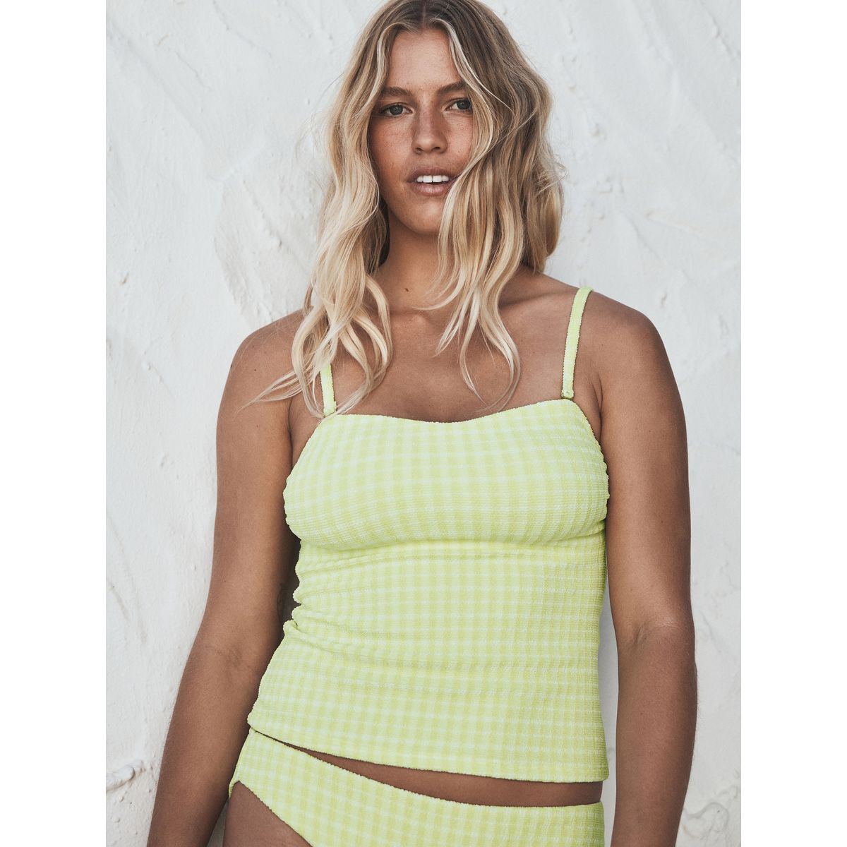 Haut de tankini bandeau vichy vert citron froissé, NEXT