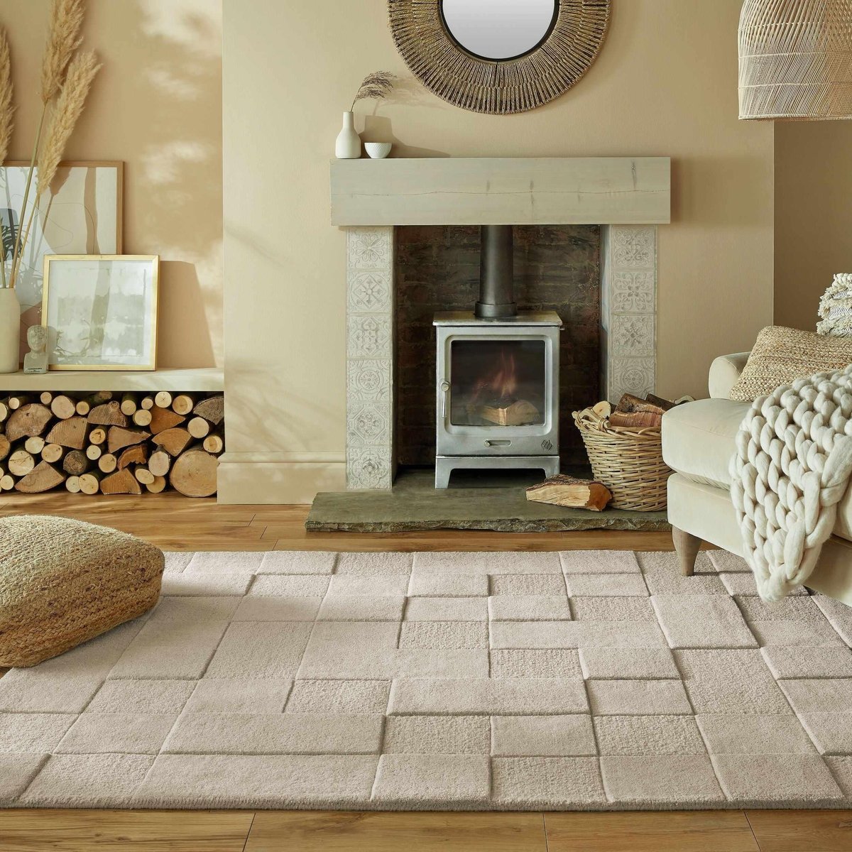 Tapis en laine moderne CHECKERBOARD beige, FLAIR RUGS