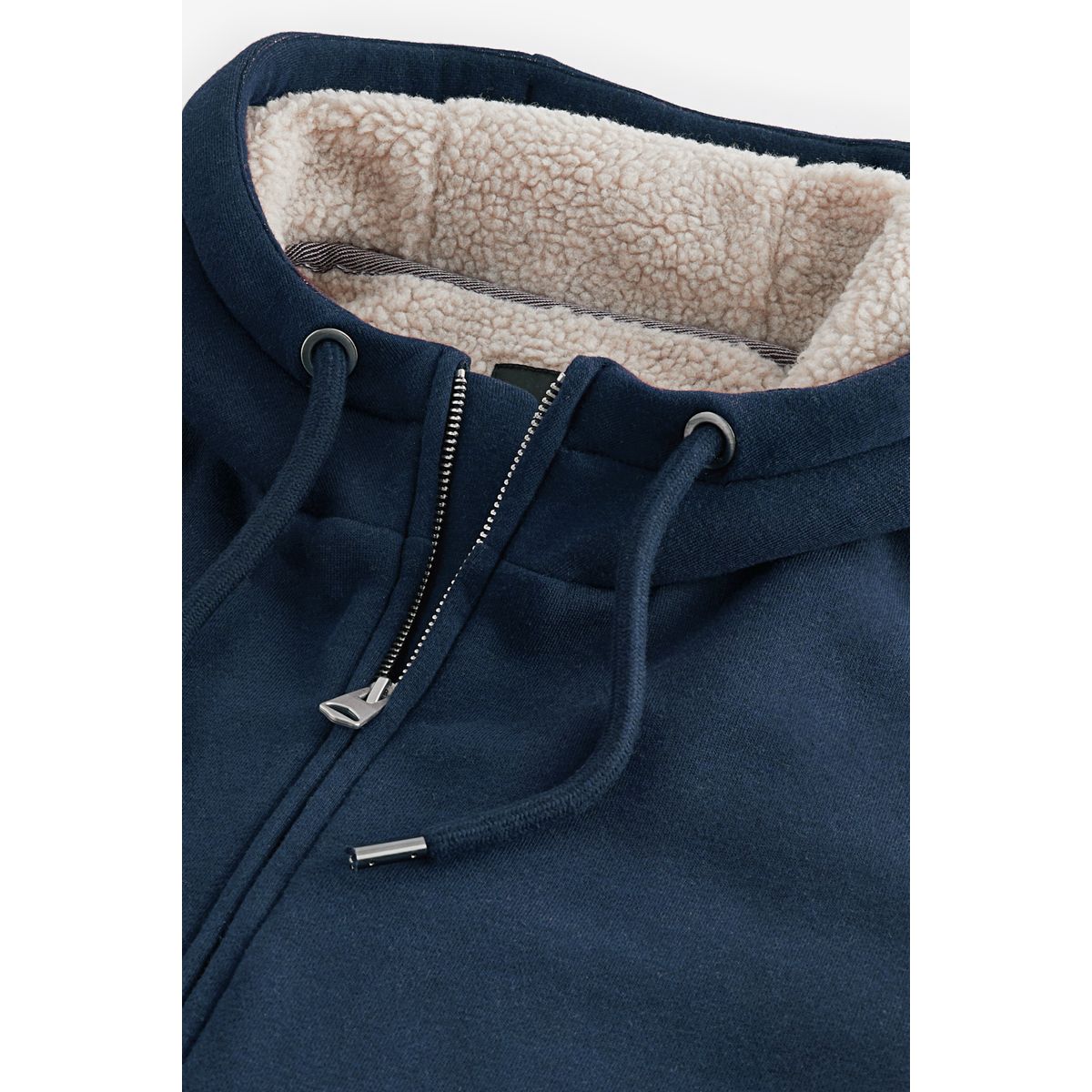 Sweat à capuche zippé doublée de peau lainée bleu marine, NEXT