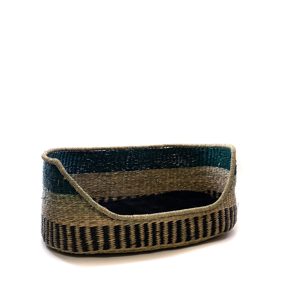 Green Trim Seagrass Pet Bed with Cushion Small natural/green, SO'HOME