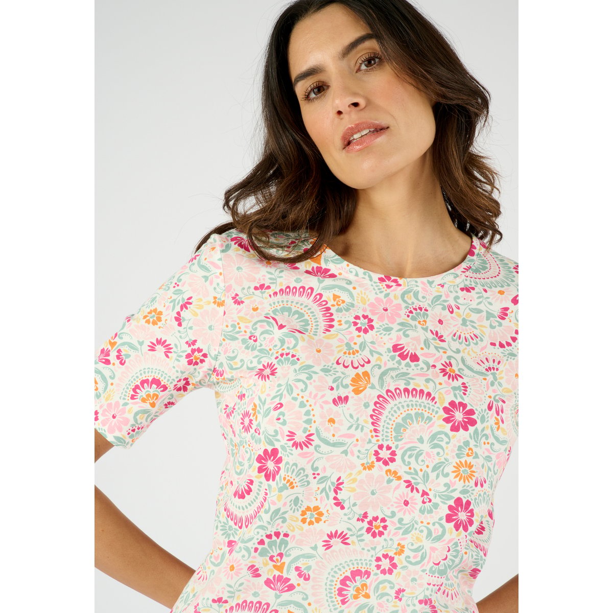 T-shirt imprimé pur coton rose fleuri, DAMART
