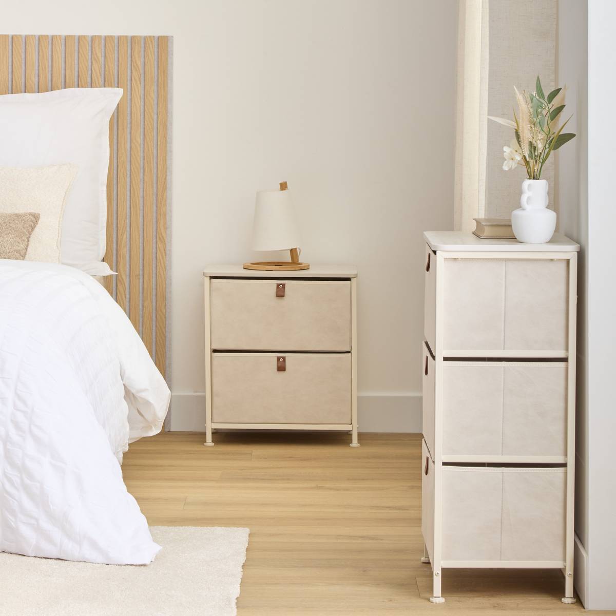 Meuble de rangement 3 tiroirs en acier et bois TISSA beige, 5FIVE SIMPLY SMART