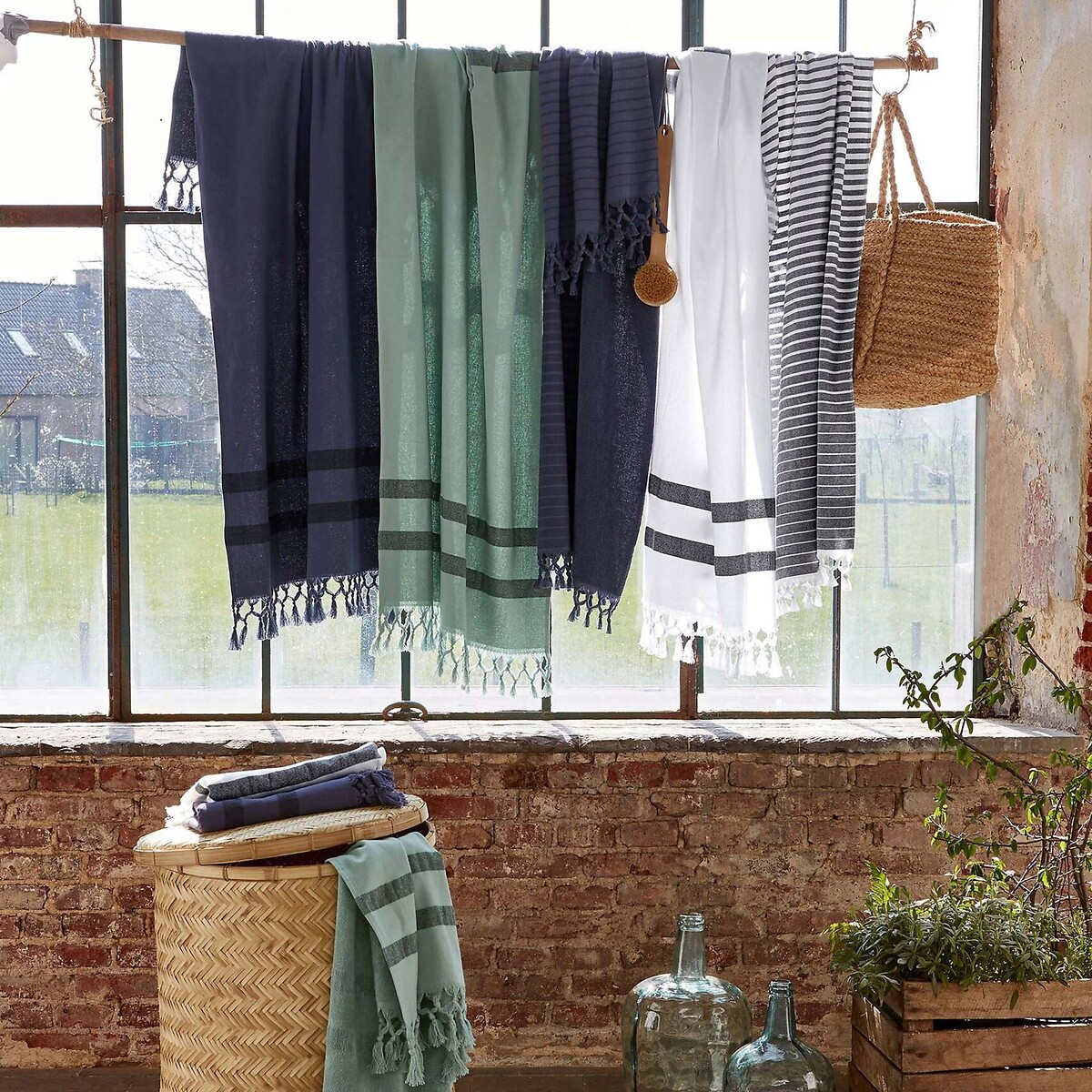 Drap de bain en coton bio, doublé éponge, ANTALYA blanc, LA REDOUTE INTERIEURS