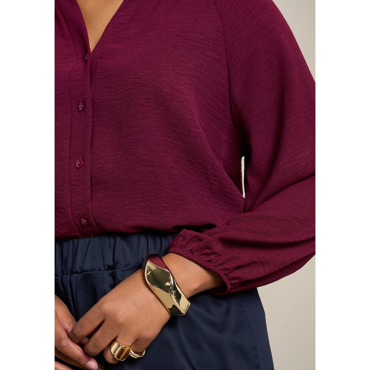 Blouse fluide à col mao bordeaux wine, LOLALIZA