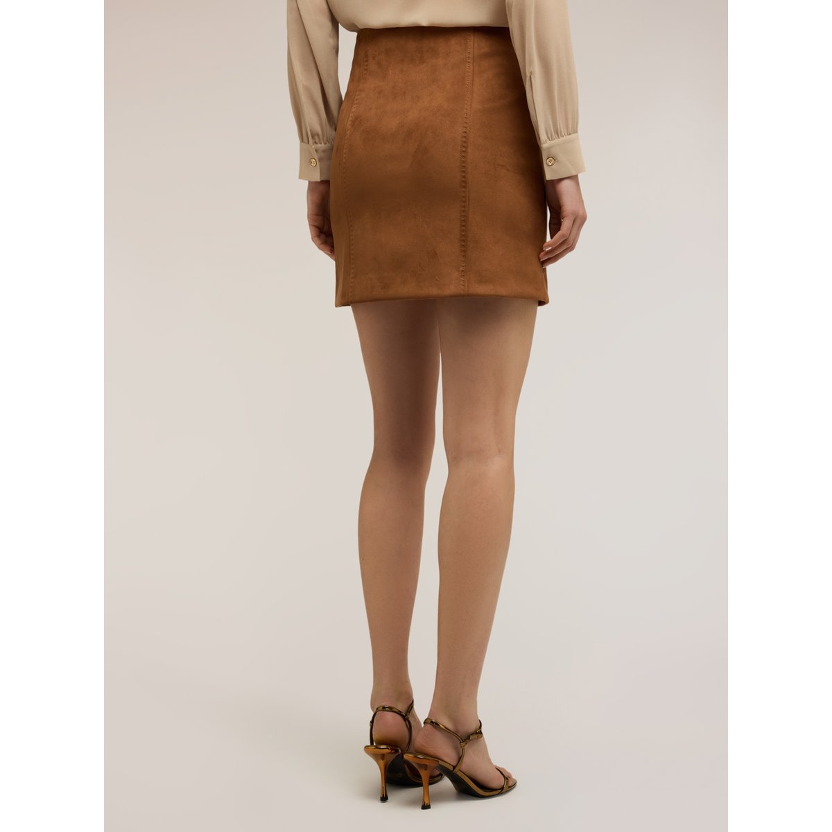 Mini-jupe ligne A avec zip marron, MOTIVI