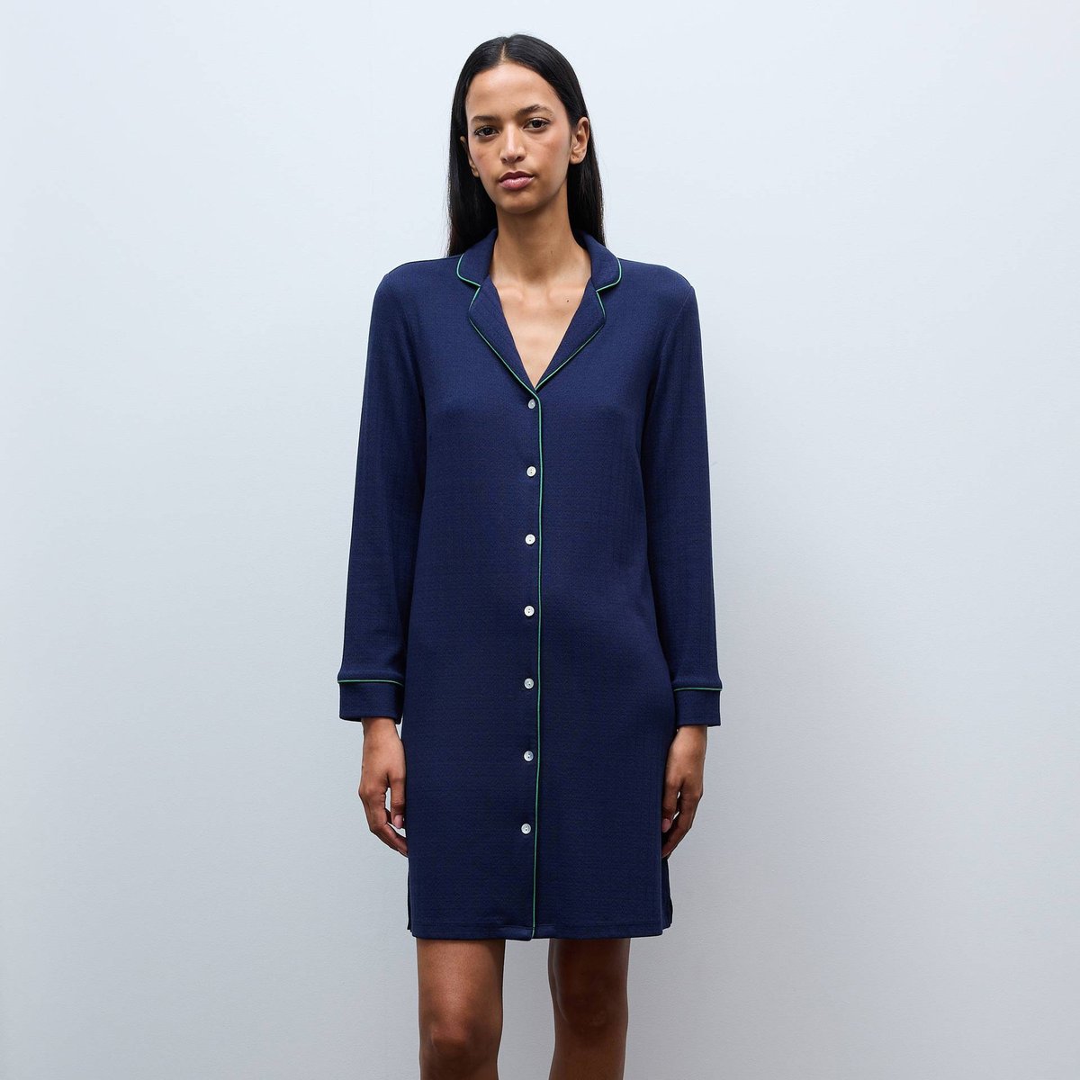 Chemise de nuit manches longues en modal et coton black iris, MONOPRIX