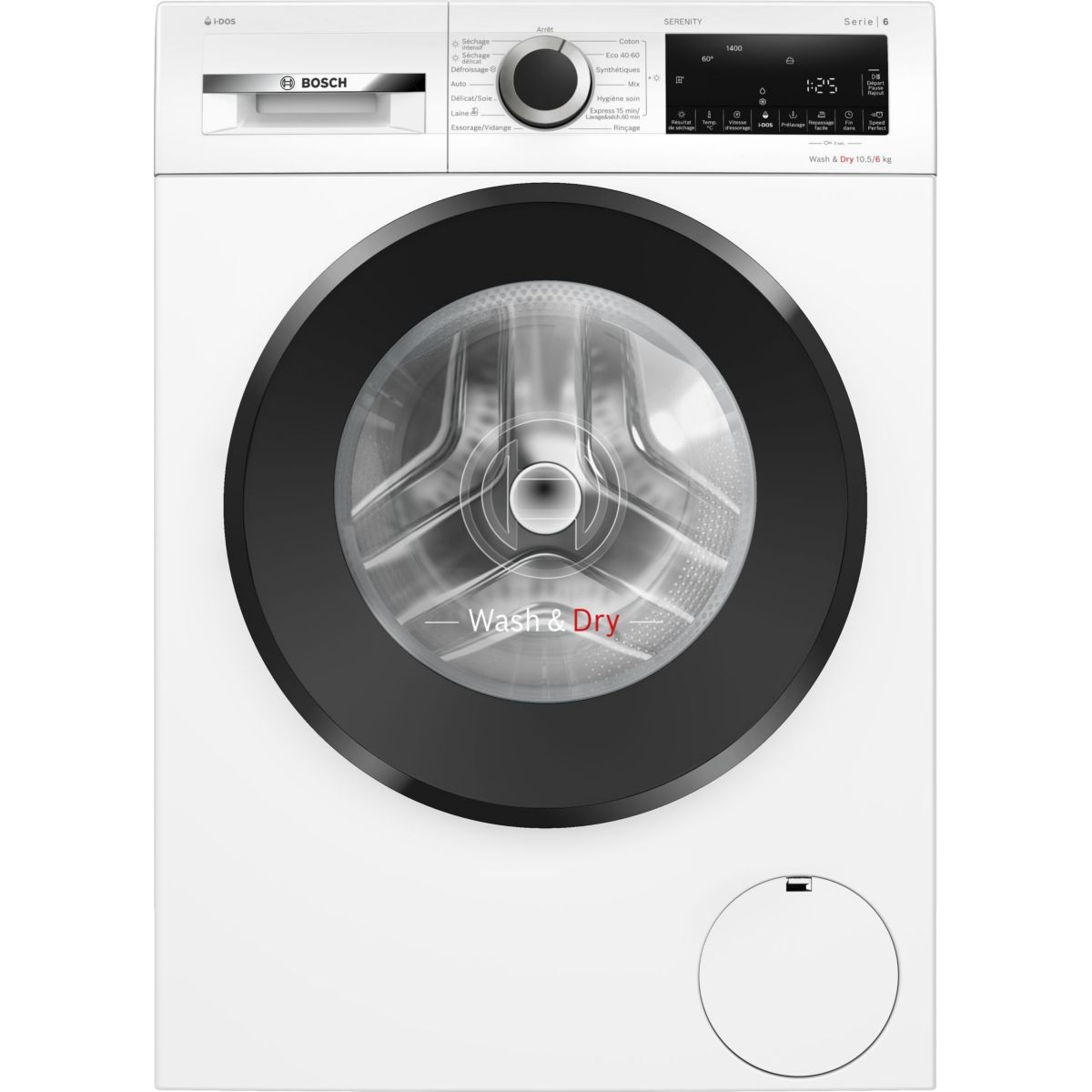 Lave linge séchant hublot WNG254ASFR - 10,5/6 kg - 1400 tr/min - Classe D - Moteur induction - Dosage automatique - Série 6 couleur unique, BOSCH