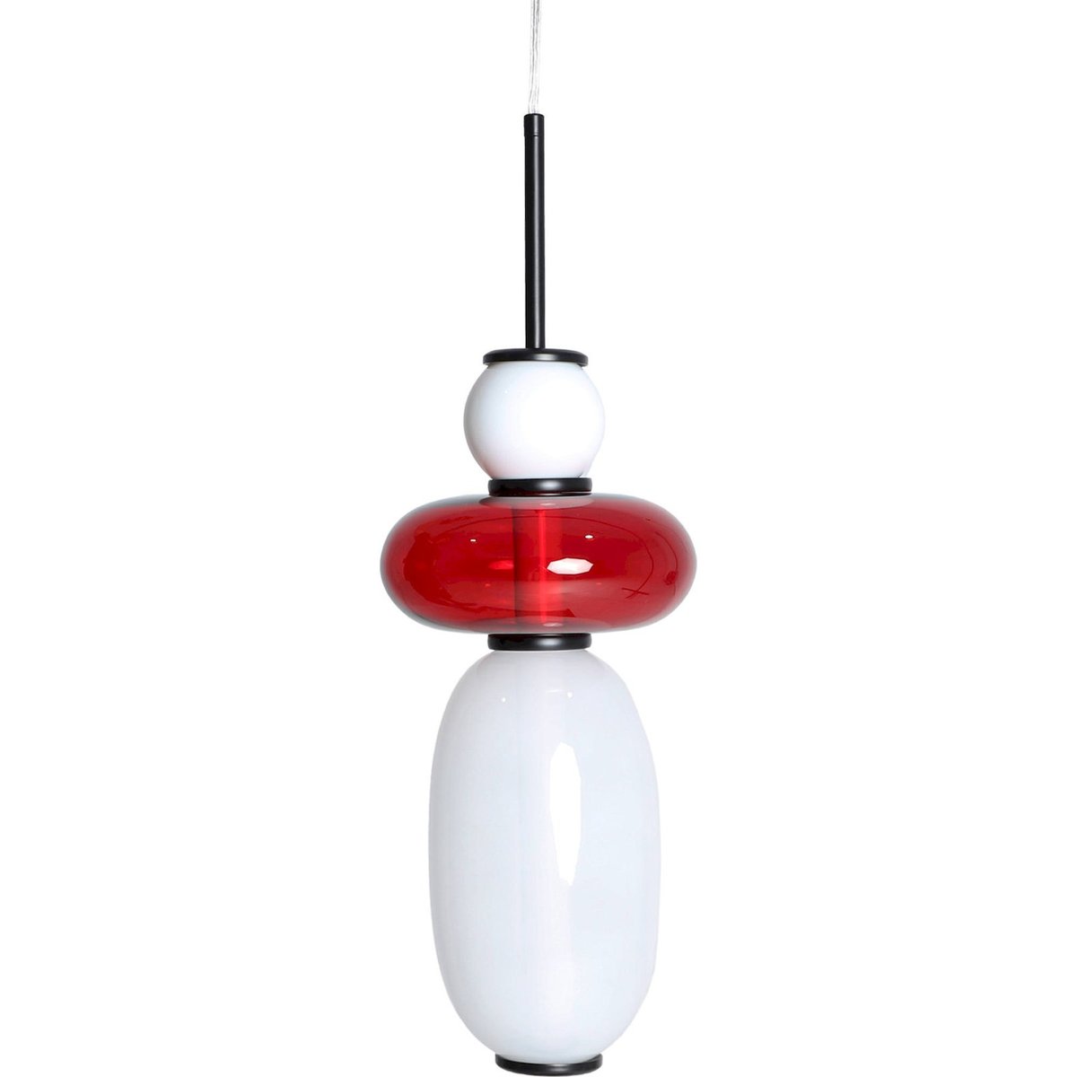 Suspension cristal et fer design contemporain blanc cristal et détails noirs, RECOLLECTION