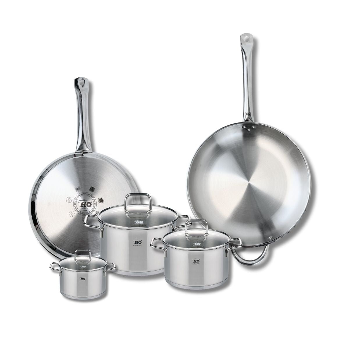 Batterie 2 poêles 28/32cm + 3 faitouts 12/16/20cm PROFI CITRIN inox, ELO
