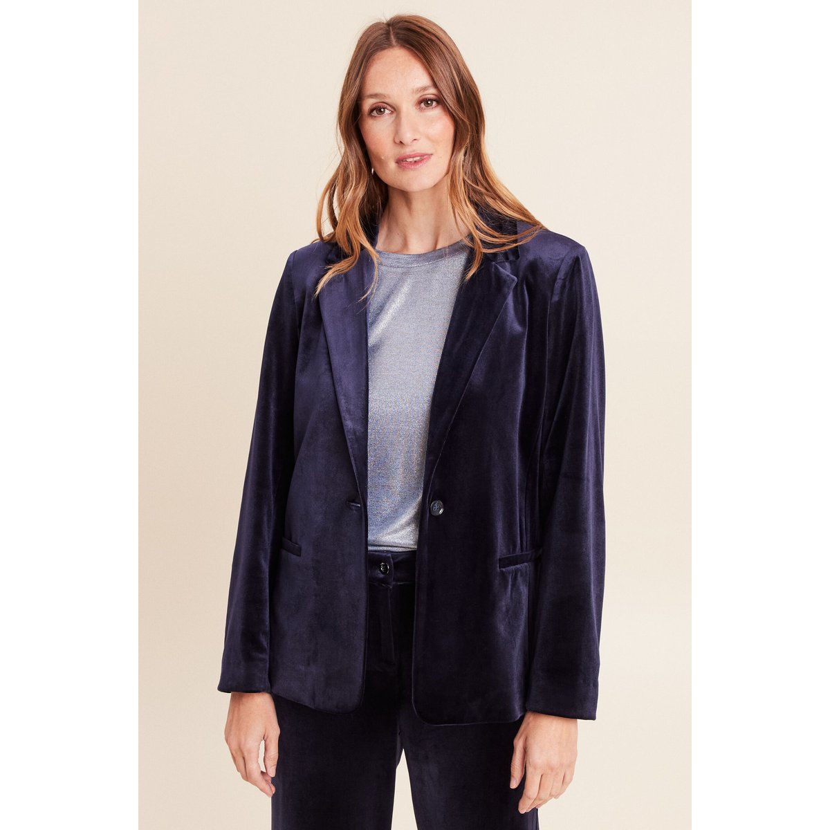Veste velours manches longues doublée bleu marine, BREAL