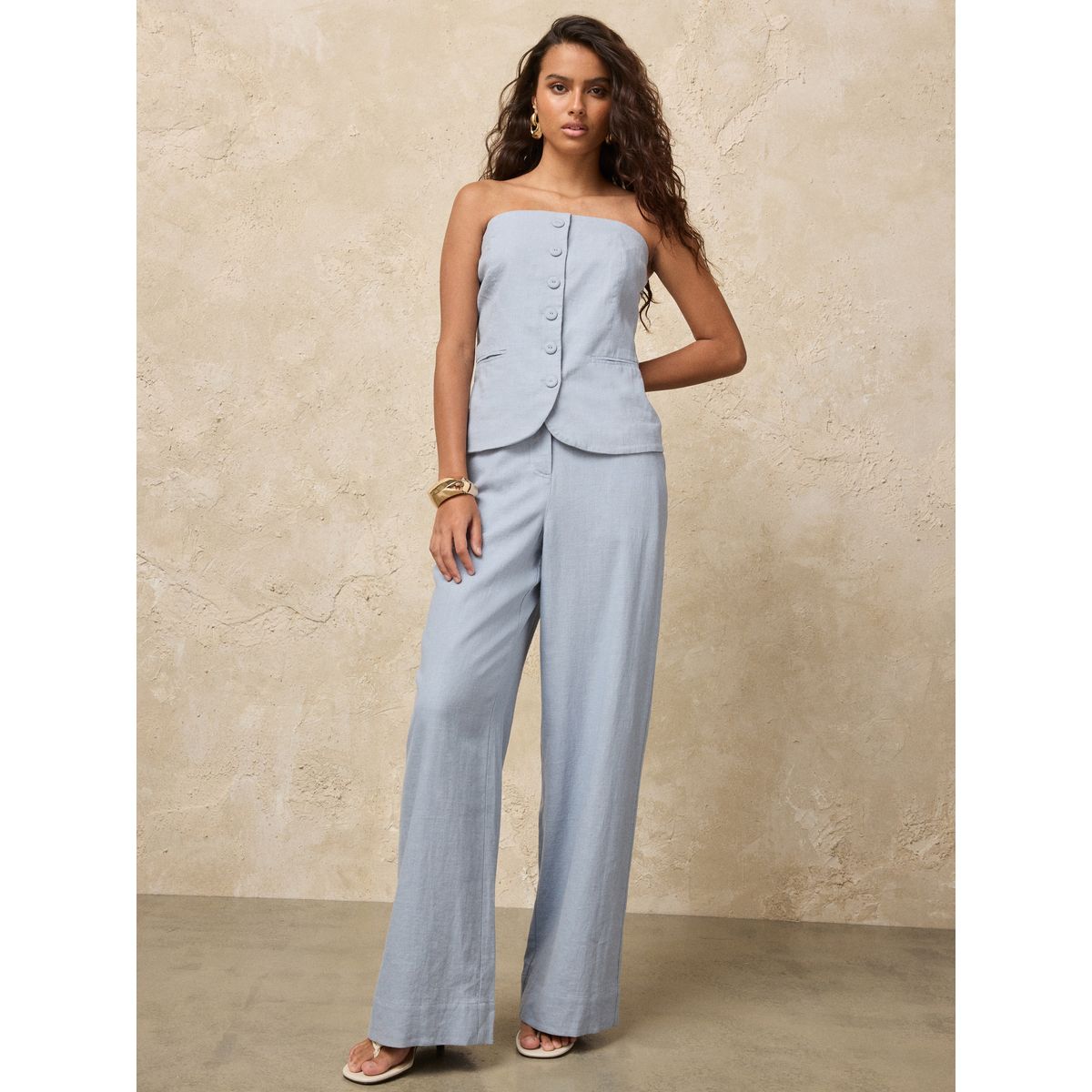 Gilet bandeau en lin mélangé bleu clair, NEXT