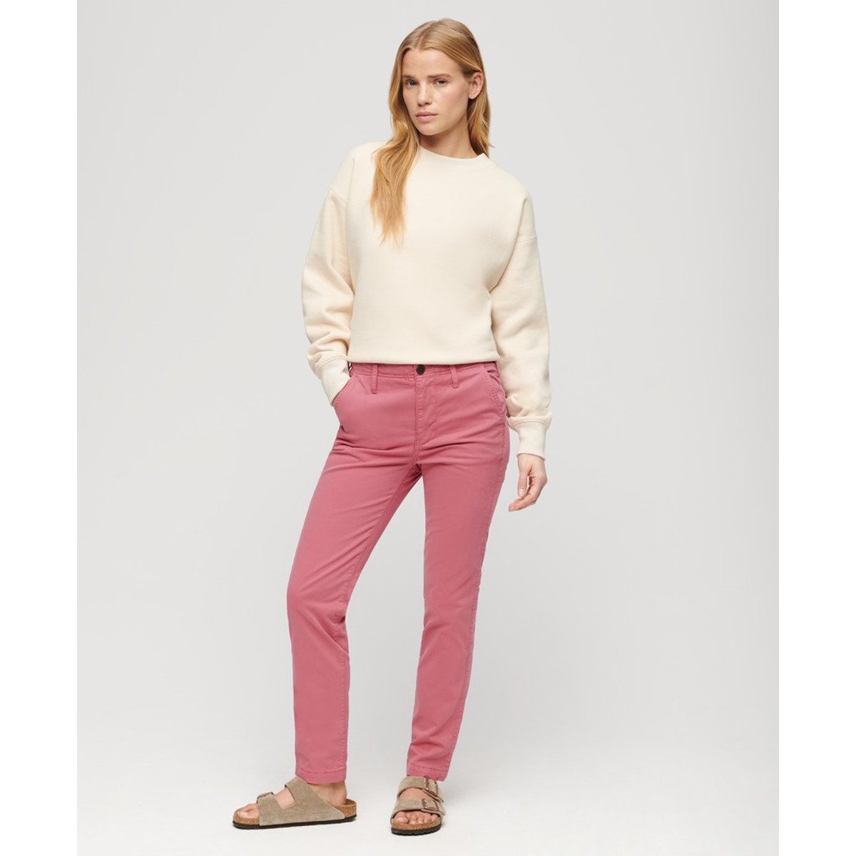 Pantalon chino à taille mi-haute rose mauve, SUPERDRY