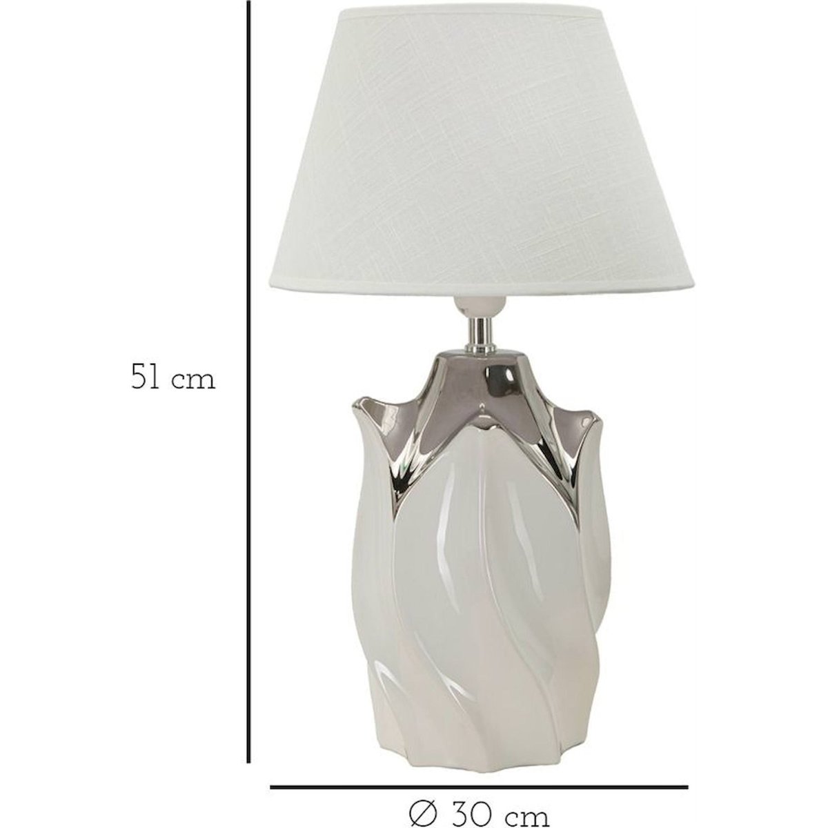 Lampe à poser céramique abat-jour tissu MODERN blanc et argenté, RECOLLECTION