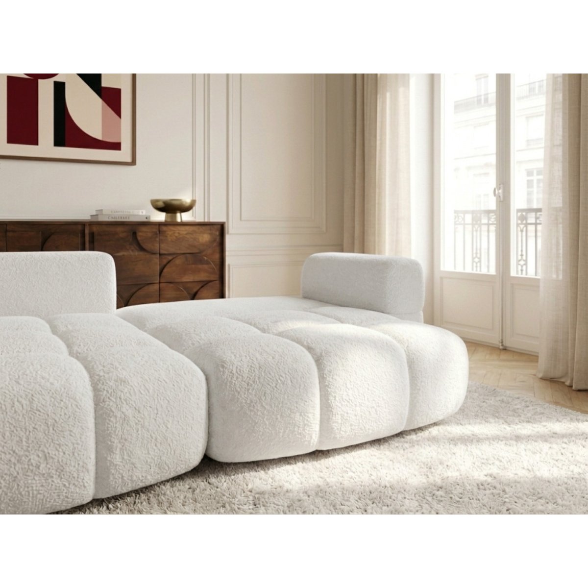 Canapé d'angle convertible 2,5 places en tissu, MADISON blanc, BOBOCHIC