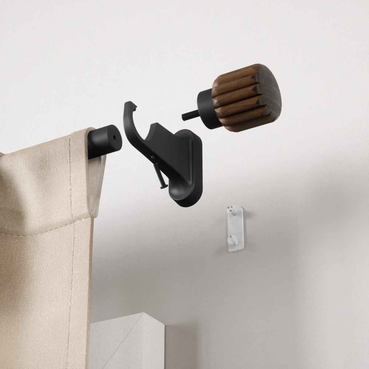 Tringle à rideaux design sans perçage EVIE Pinpoint bois foncé, UMBRA