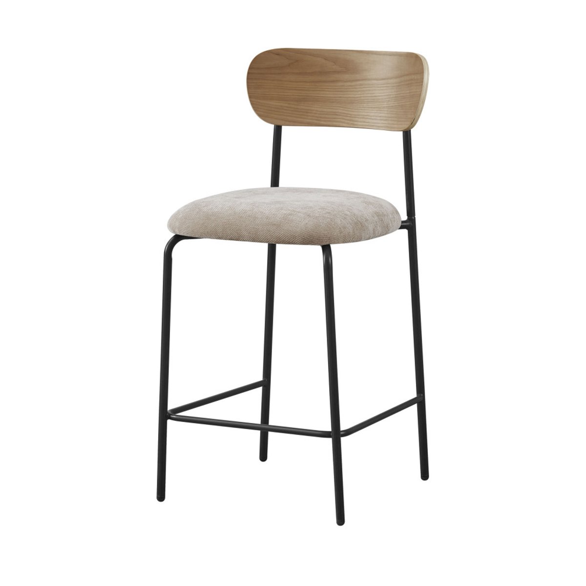 Lot de 2 chaises de bar bois clair tissu et métal H65cm- JESS beige, DRAWER