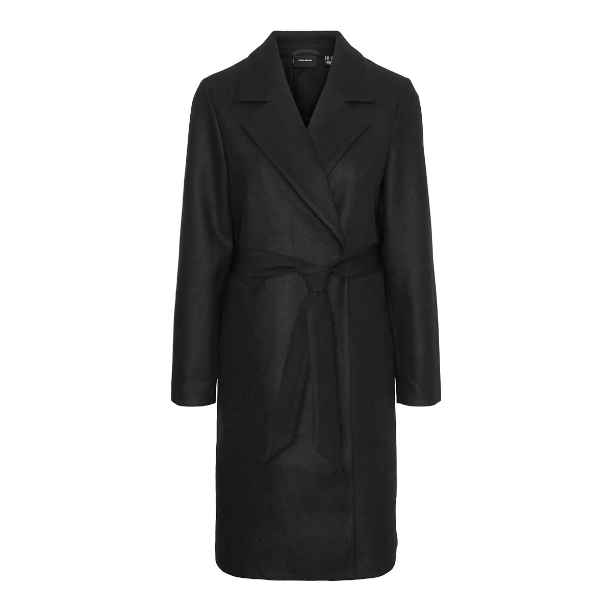 Manteau long à nouer noir, VERO MODA