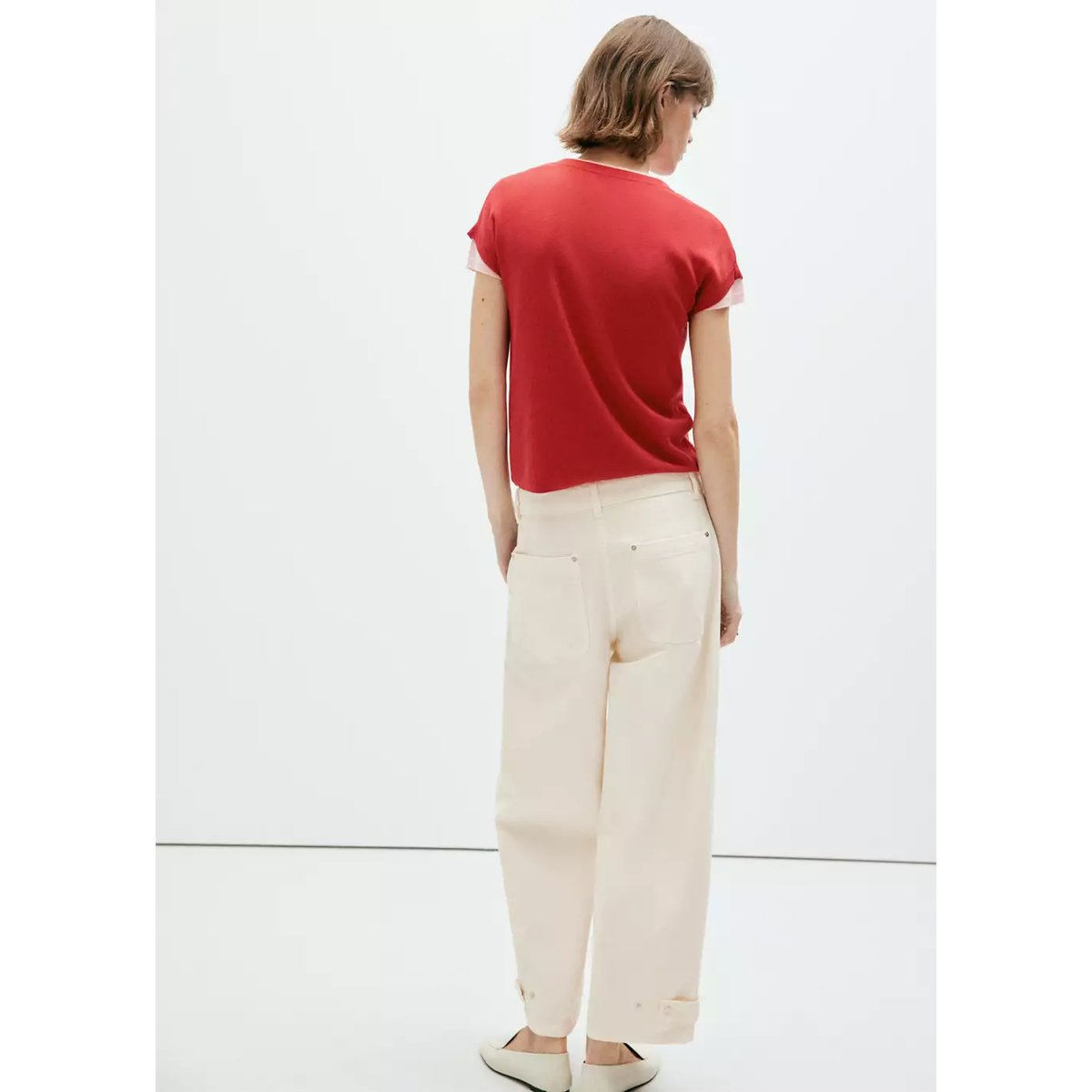 Jean balloon taille régulière écru, MANGO