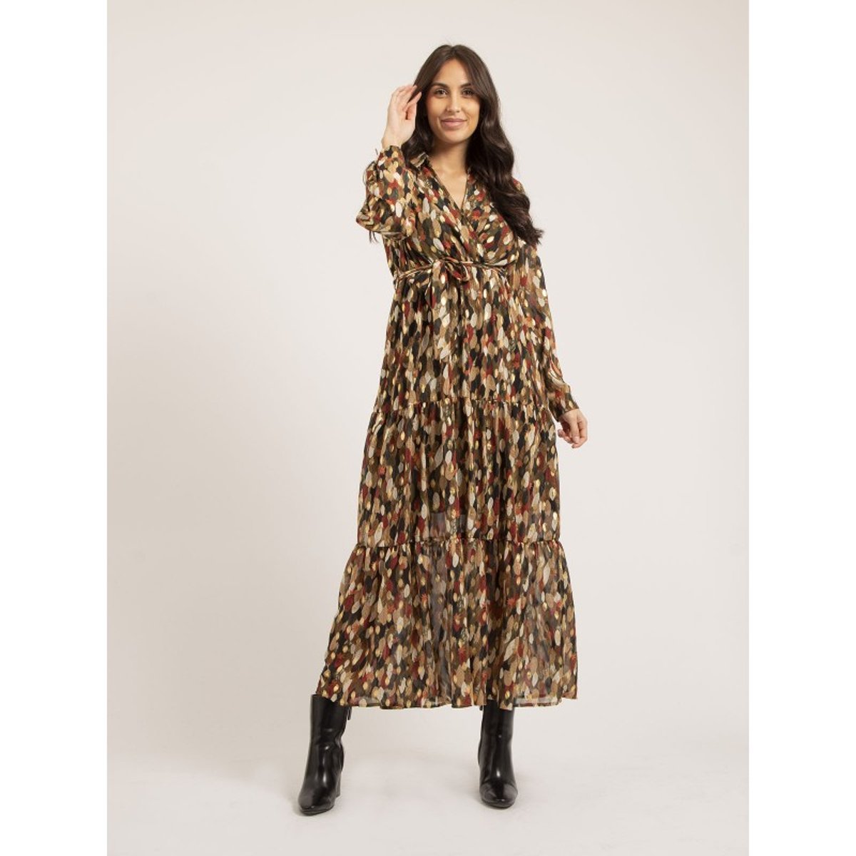 Robe Longue Motifs Idetta kaki, DONA LISA