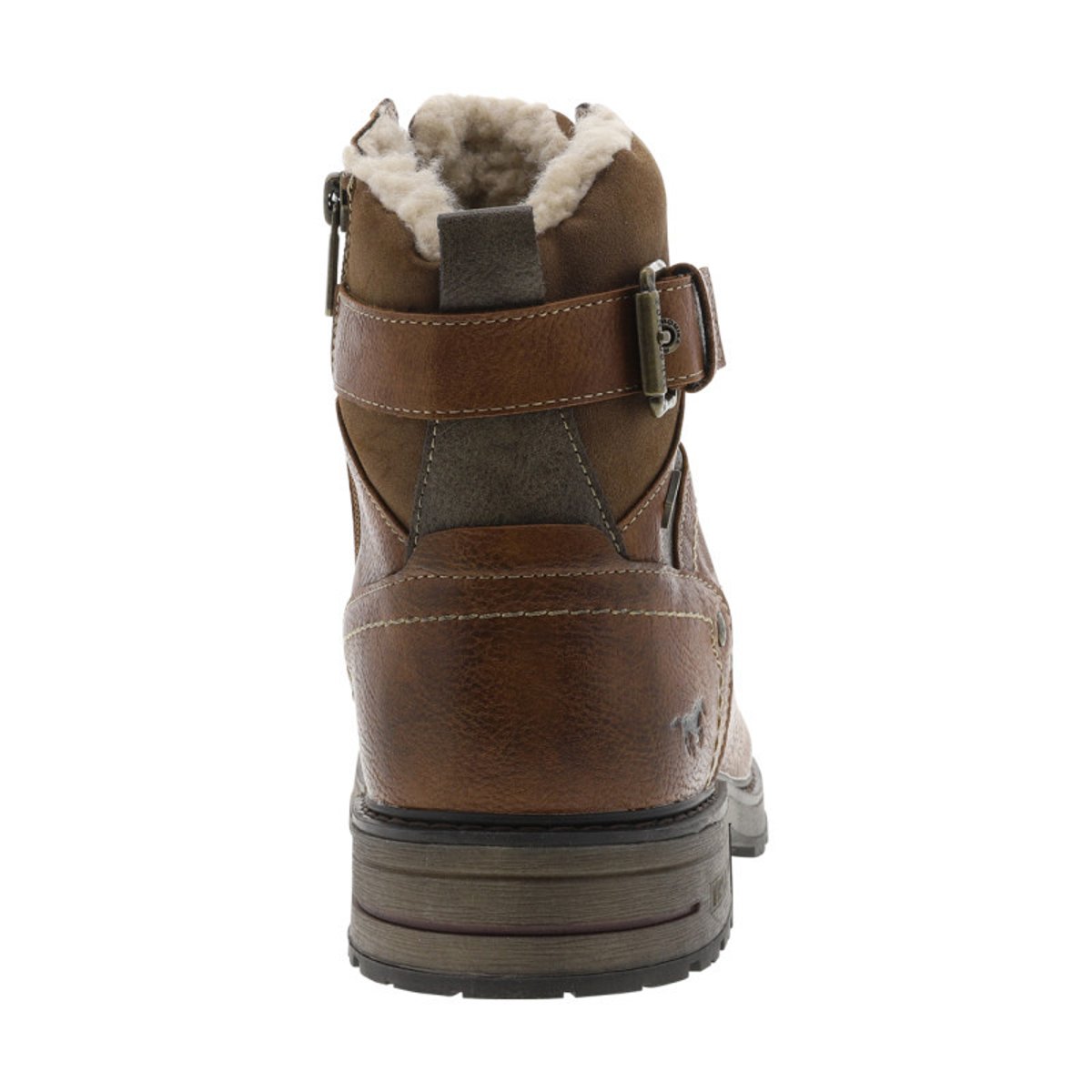 Bottines brunes à talon décroché bas avec un zip et des lacets ronds brunes, MUSTANG