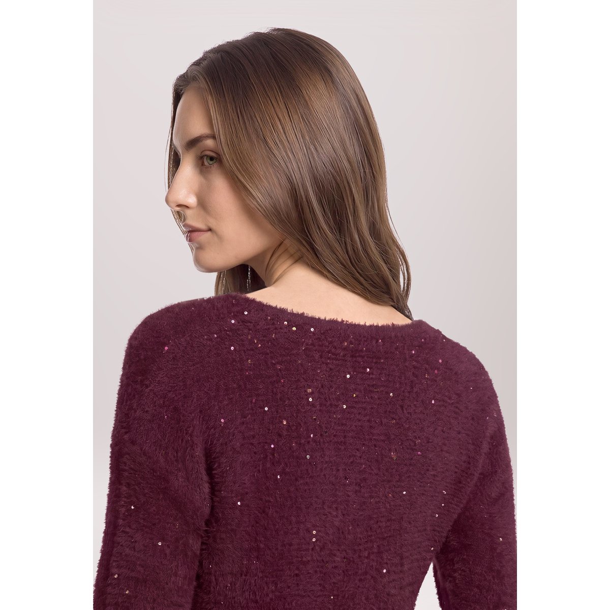 Pull-over en maille à encolure en v maroon banner, BETTY BARCLAY