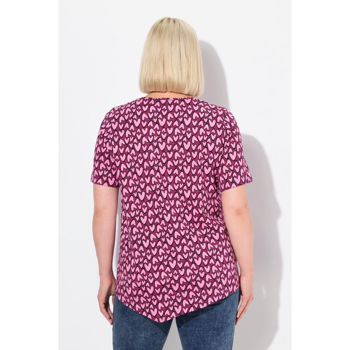 T-shirt imprimé petits cœurs, base en pointe rubis, ULLA POPKEN