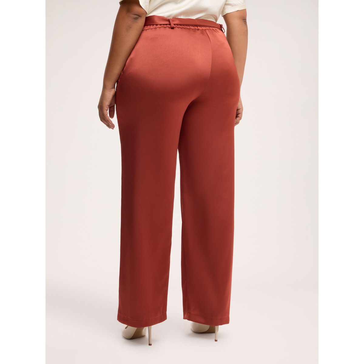 Pantalon en satin avec ceinture marron, FIORELLA RUBINO