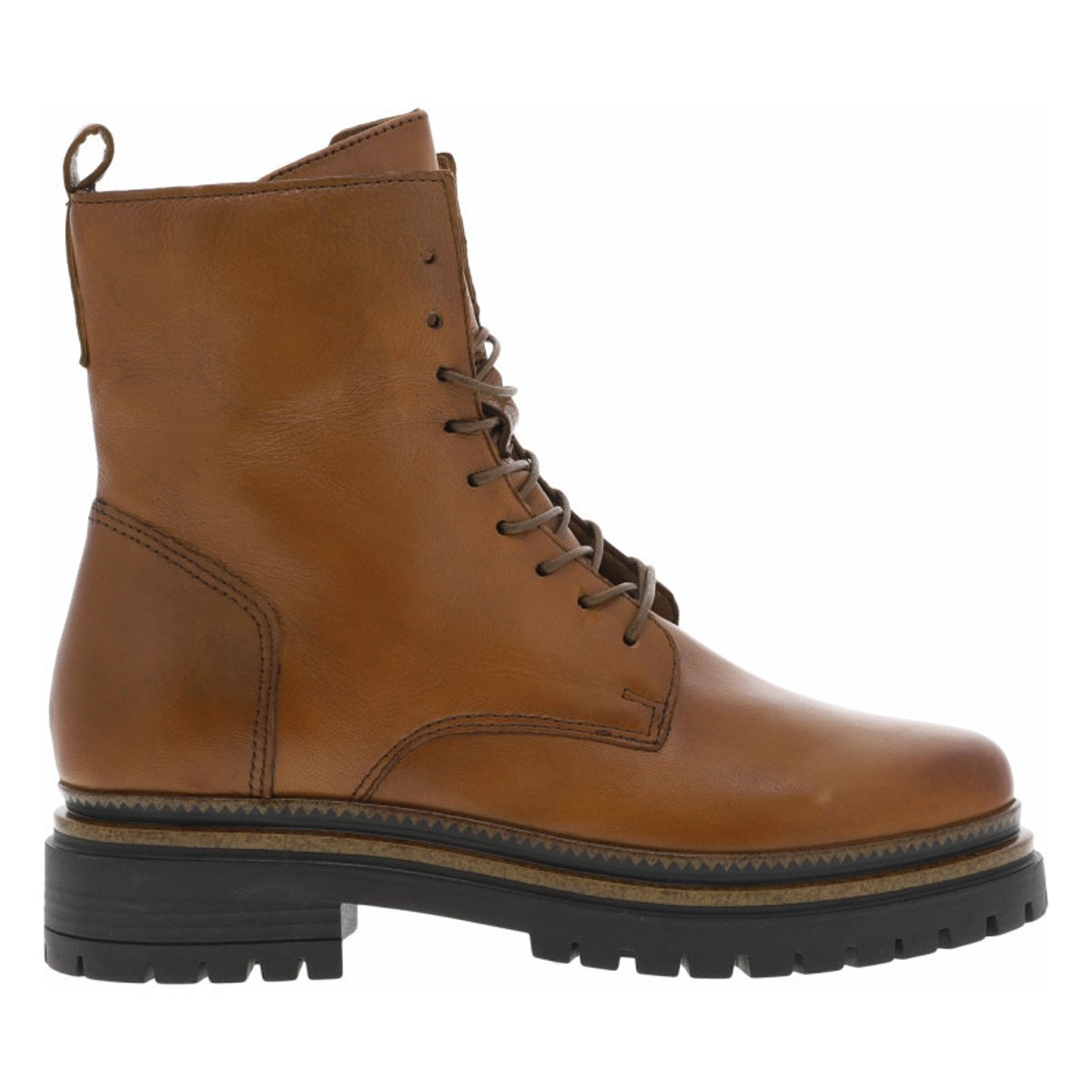 Bottines en cuir camel avec semelle à talon plat et lacets ronds camel, MJUS