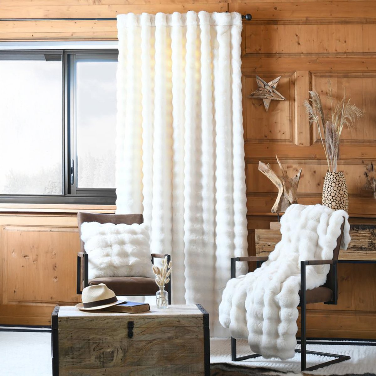 Rideau imitation fourrure ultra doux ecru, LOVELY CASA