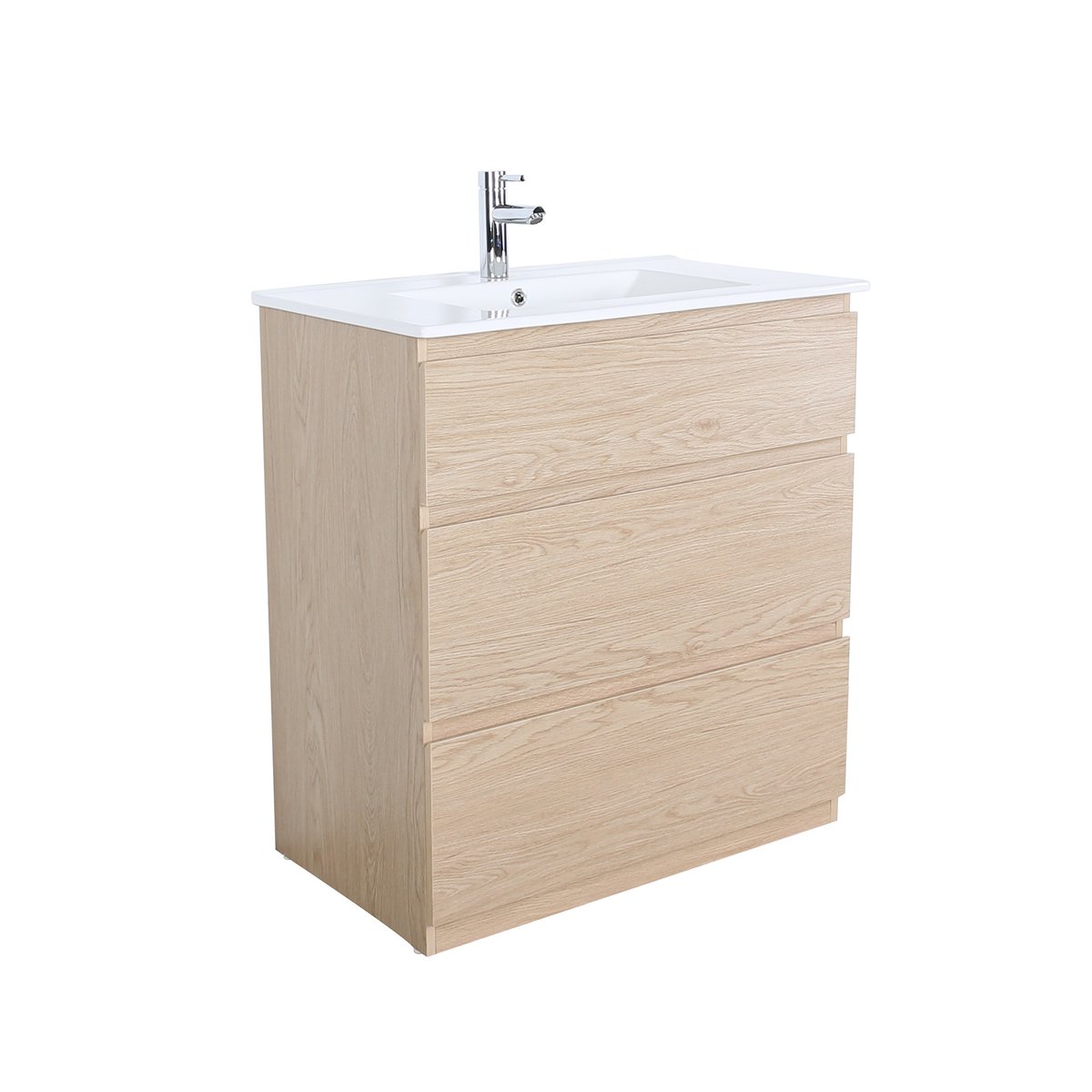 Meuble simple vasque 80cm - avec plan vasque céramique SORRENTO décor chêne, MOB IN
