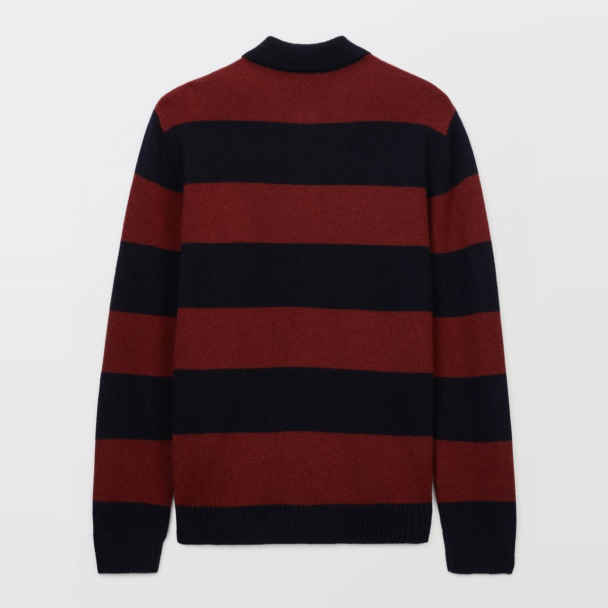 Pull en laine rayé col polo zippé marine, MONOPRIX